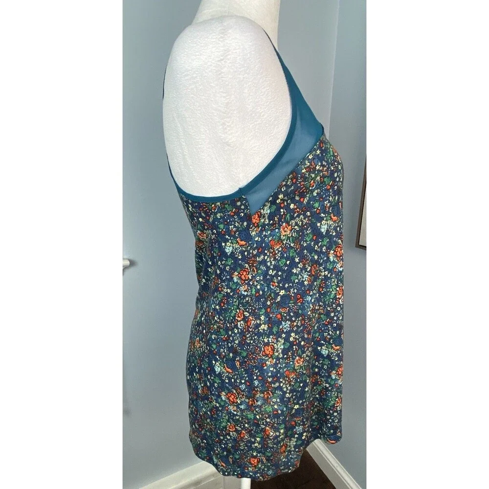 VTG Mudd Tank Top Size Small Sheer Teal Dark‎ Floral Racerback Tank 90’s Fairy